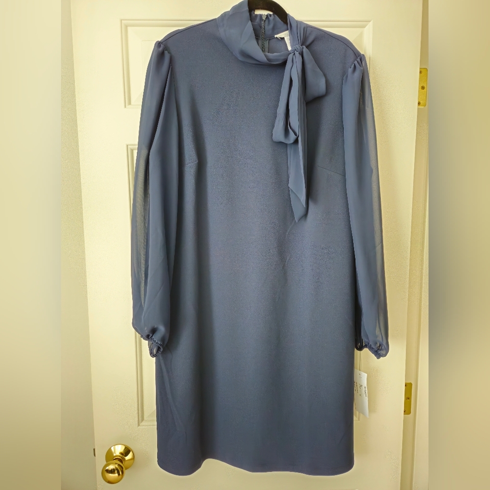 London Times Elegant Blue Long-Sleeve Dress NWT